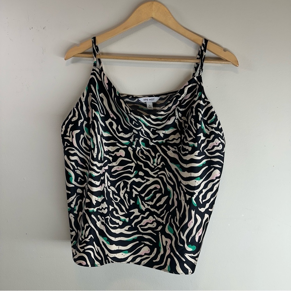 Nine West Women's Cowl Neck Cami Zebra Animal Print Tank Top - Size XL